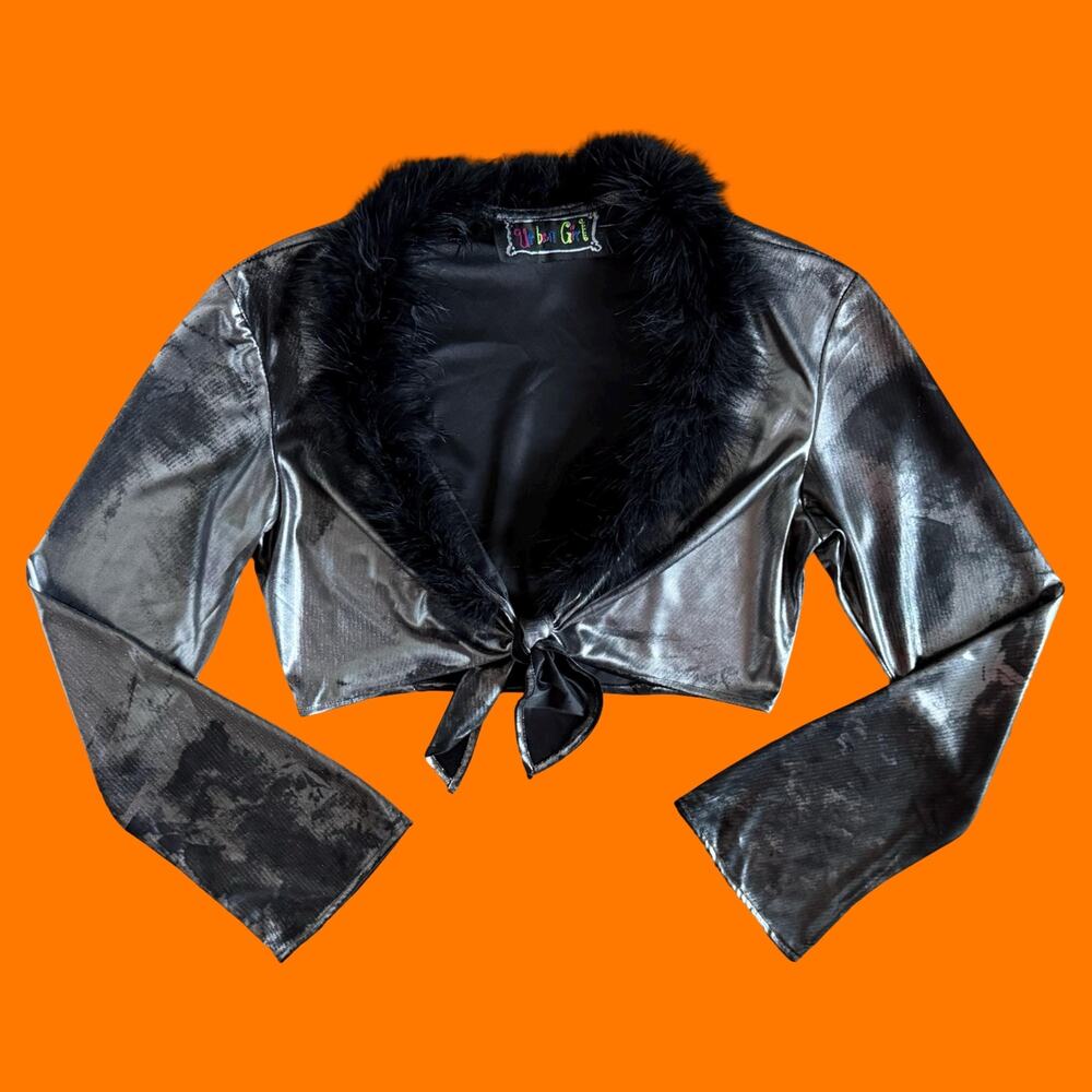 90's vintage liquid metallic cyber goth front tie crop top SMALL urban girl